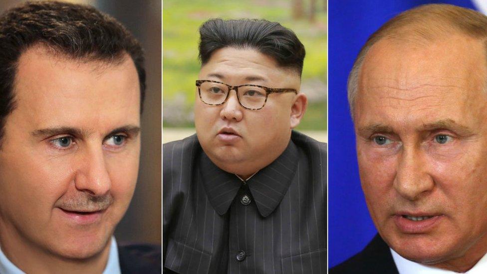 Assad (L) Kim (C) and Putin (R)