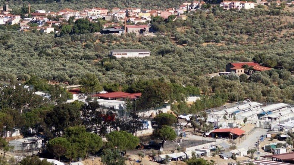 View of Moria camp and village