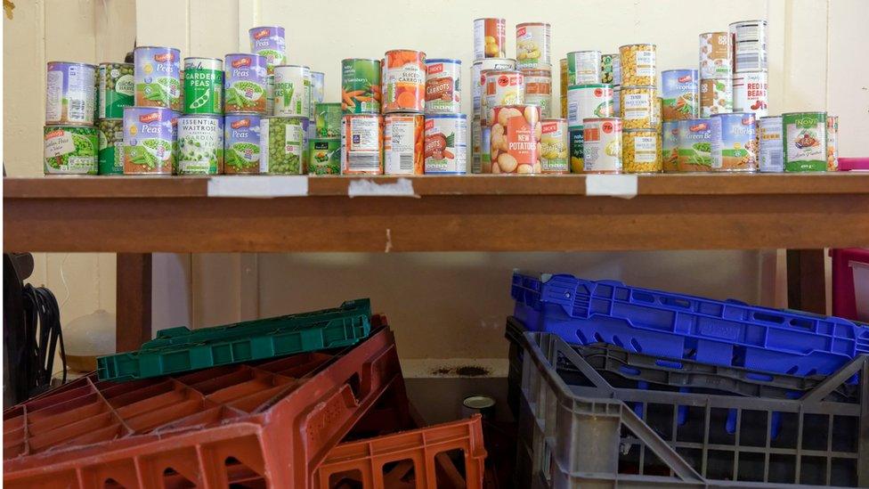 shelves of tinned food