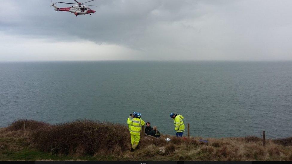 Swanage Coastguard helicopter at the scene