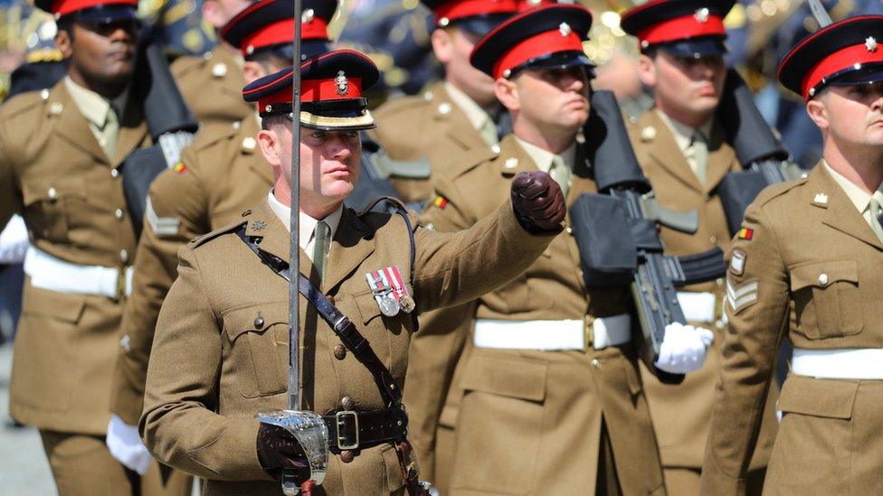 Royal Anglian Regiment outside the Amiens Cathedral