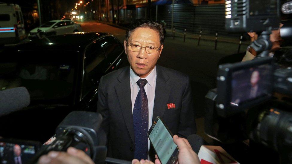 North Korea's ambassador to Malaysia, Kang Chol addresses the media on February 18, 2017 at the main gate of the forensic wing at the Kuala Lumpur Hospital, where the body of Kim Jong-Nam, the half brother of the North Korean leader, is being kept. Kang Chol said Pyongyang would reject any results of a post-mortem examination carried out by Kuala Lumpur on the body of Kim Jong-Nam.