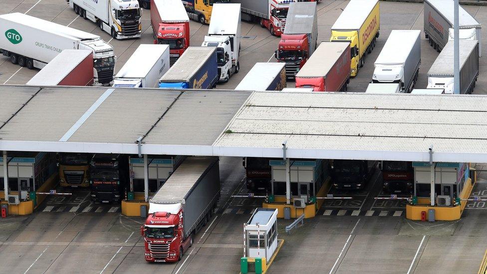 Lorries arrive at the Port of Dover for the trial