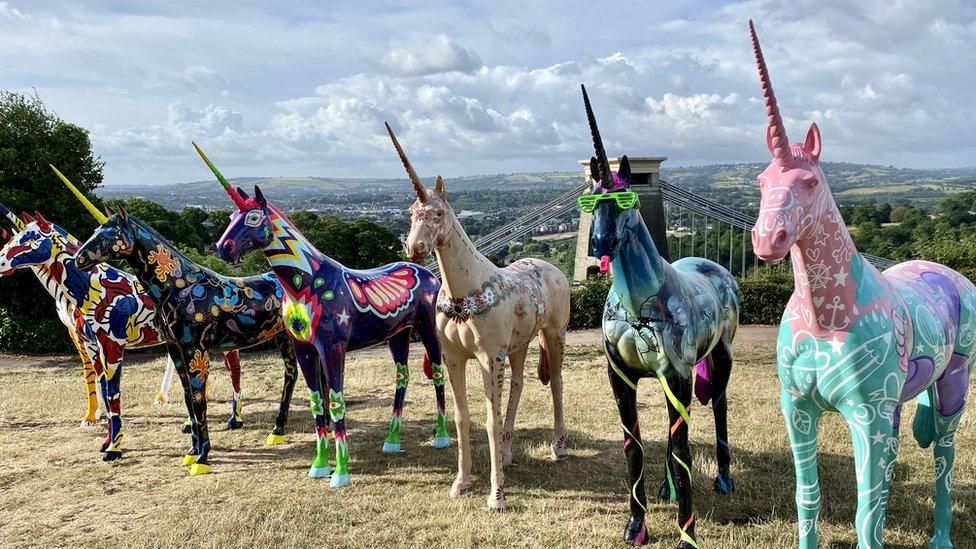 Painted unicorns by the Bristol observatory