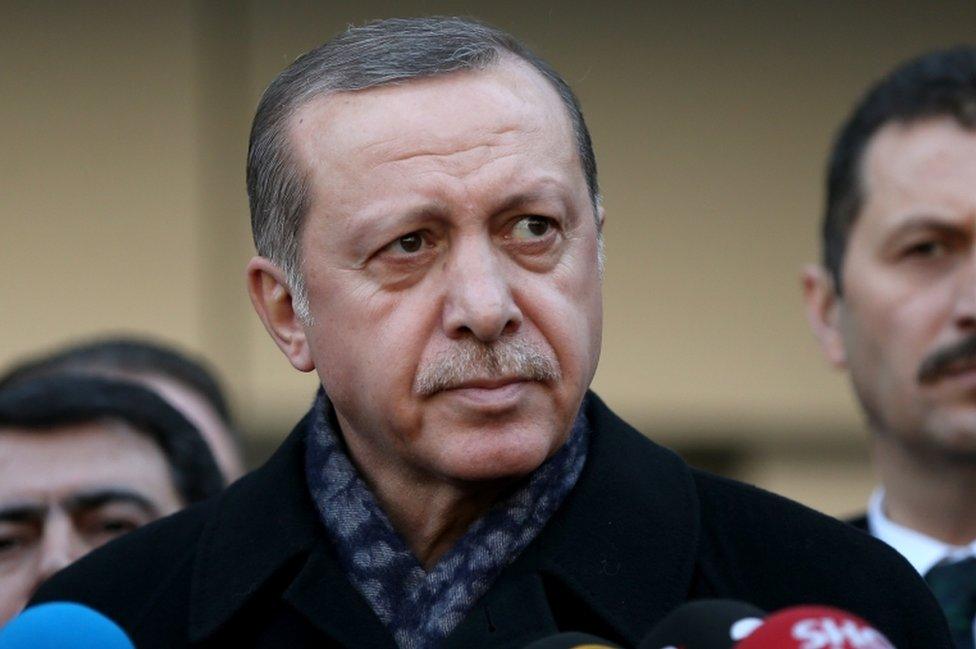 Turkish President Recep Tayyip Erdogan speaks to press after visiting police officers wounded in the bomb attacks at Haseki Hospital in Istanbul on 11 December, 2016.