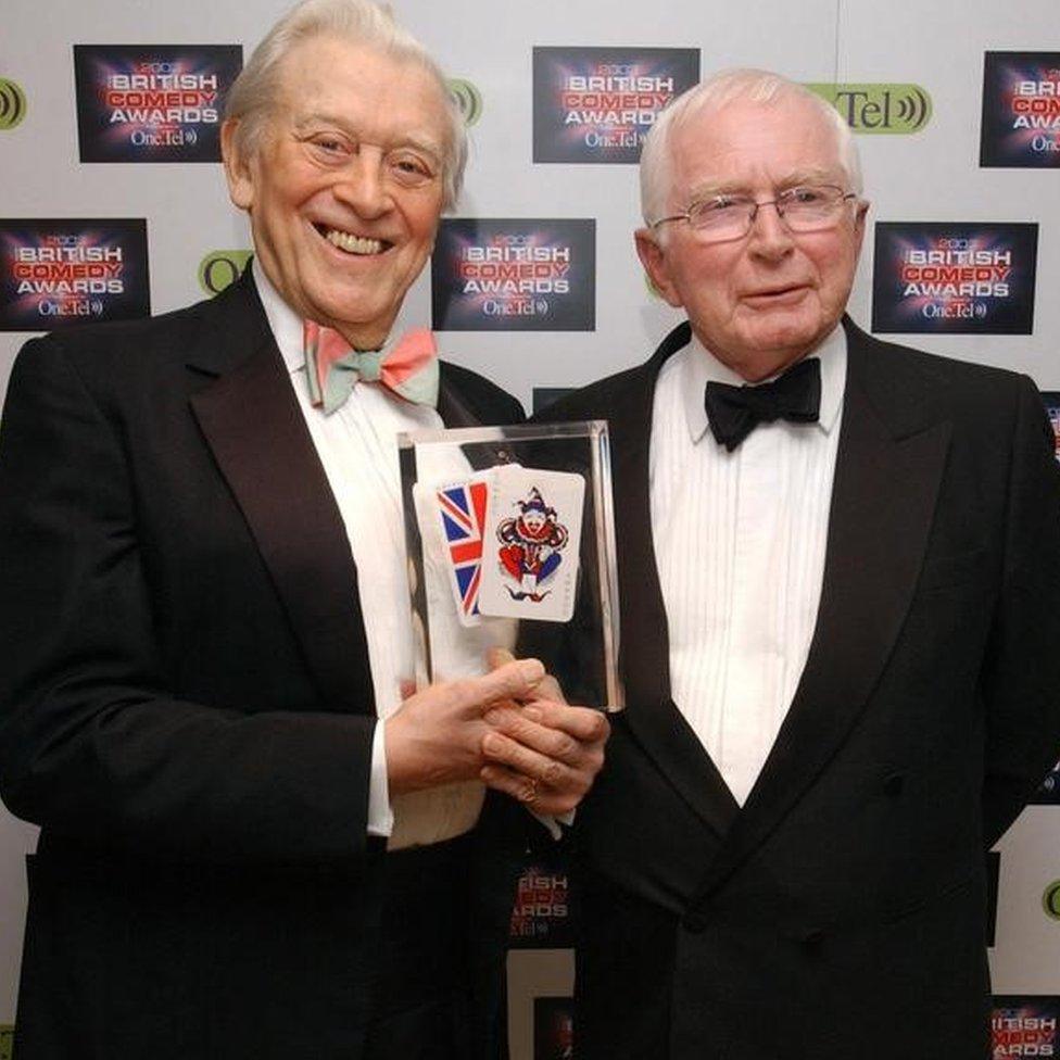 Jimmy Perry (left) and David Croft with their lifetime achievement award during the annual British Comedy Awards