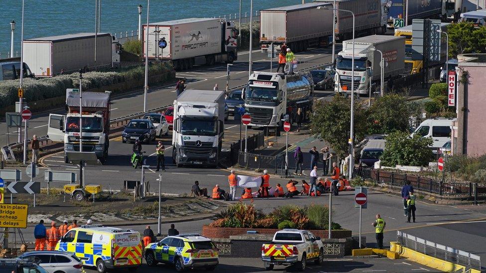 View of the traffic as Insulate Britain of protesters blocking the A20 in Kent