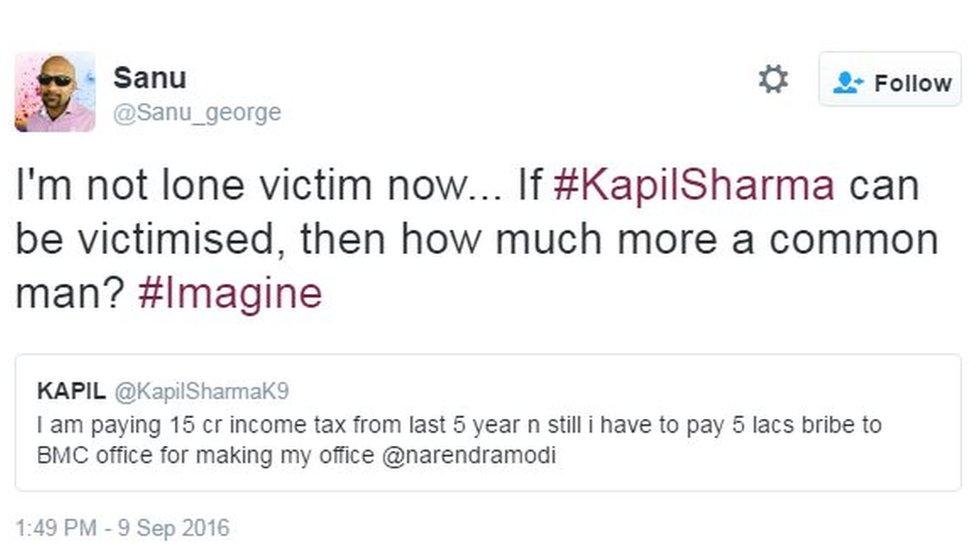 I'm not lone victim now... If #KapilSharma can be victimised, then how much more a common man? #Imagine