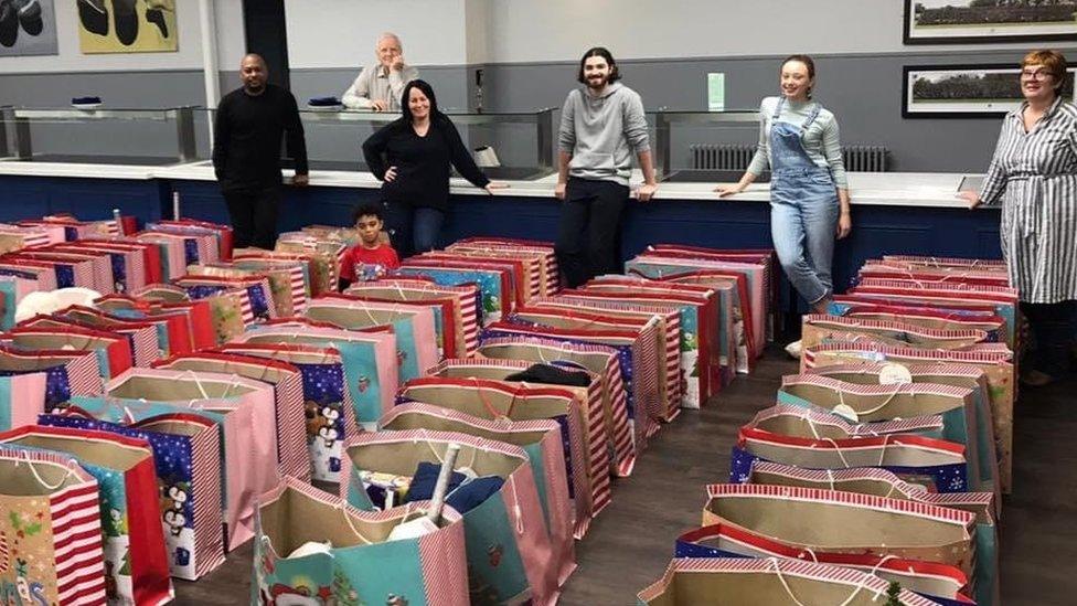 Some of the gift bags ready to go