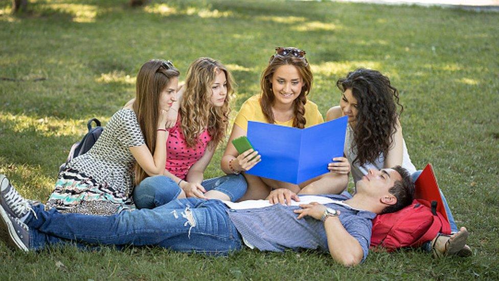 A group of students chatting together