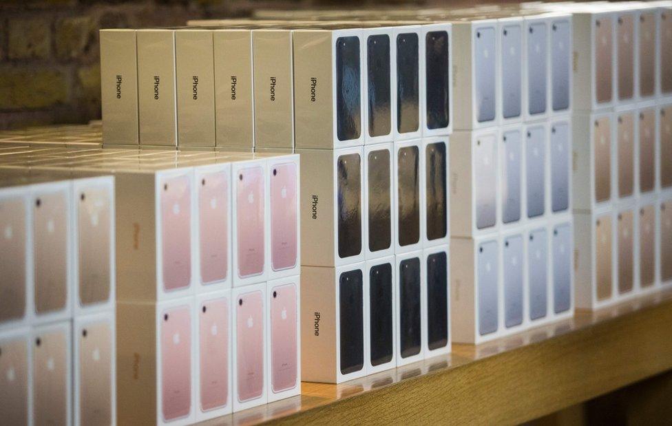 iPhone 7 smartphones pictured in boxes in London on 16 September, 2016.