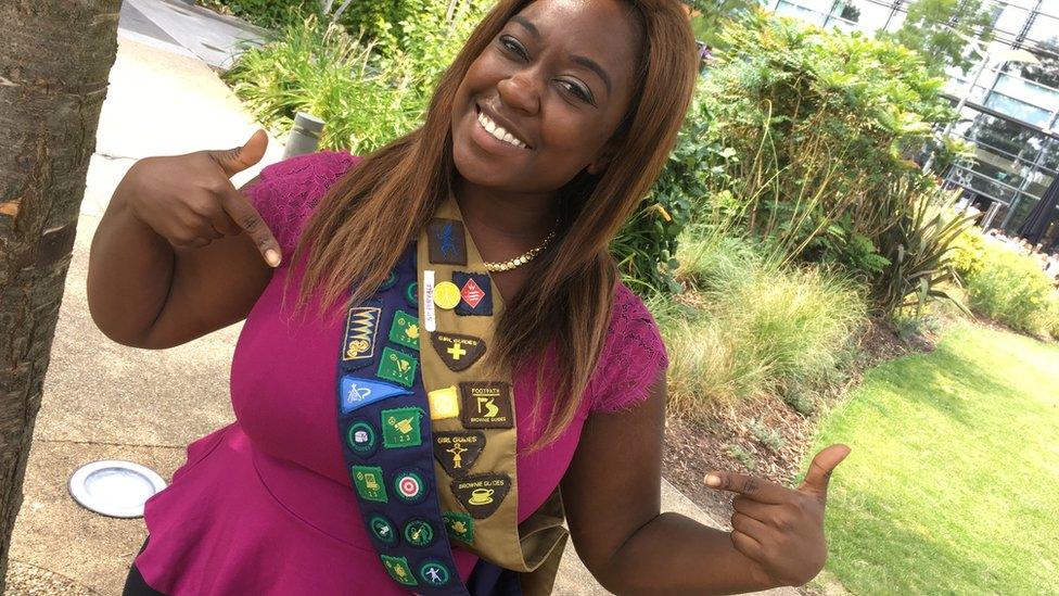 Ayshah with her Brownie and Guide sashes