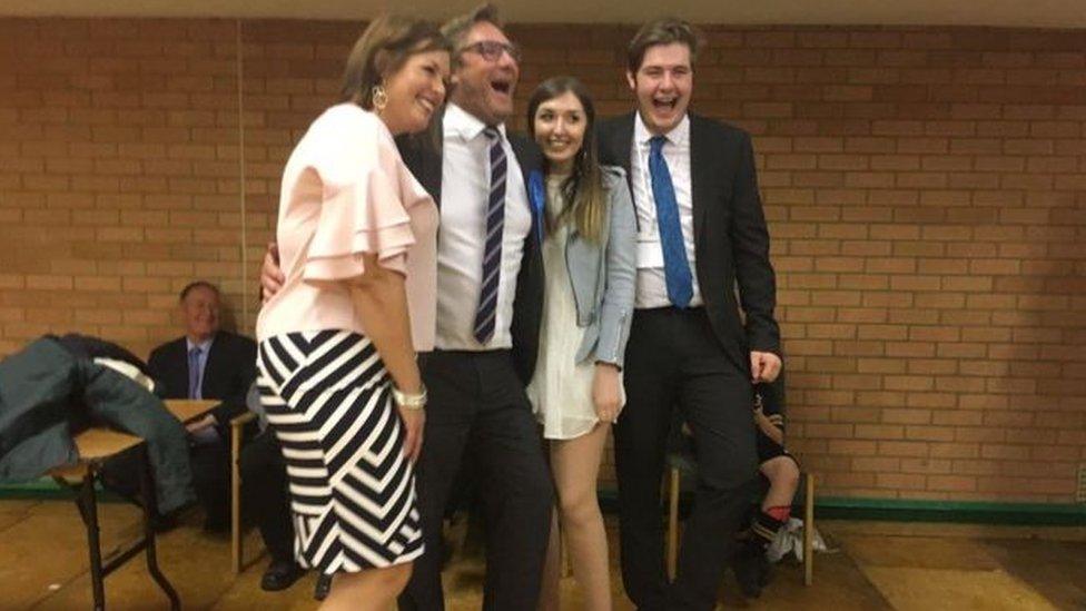 James Palmer and his family reacting to news of his election as mayor in 2017