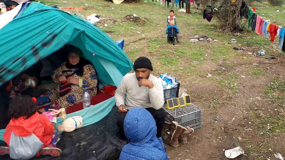 Migrant family at Moria camp, Greece, Nov 2017