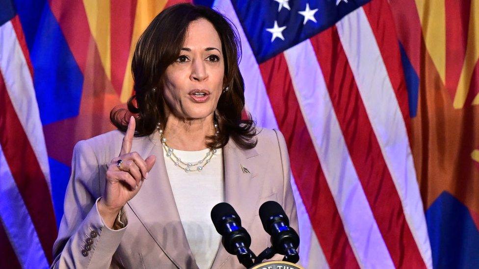 US Vice President Kamala Harris speaks on reproductive freedom at El Rio Neighborhood Center in Tucson, Arizona, on April 12, 2024