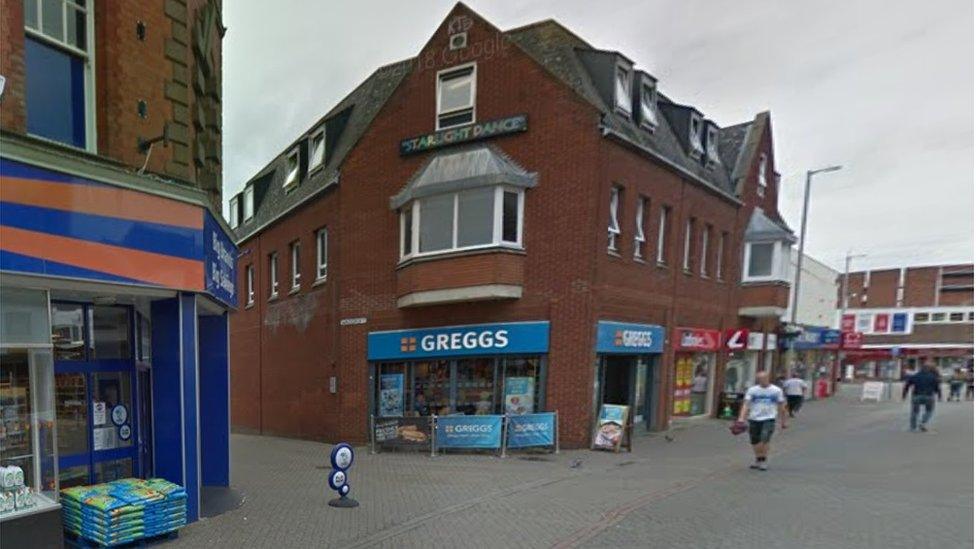 Greggs coffee shop on the corner of the High Street in Kettering