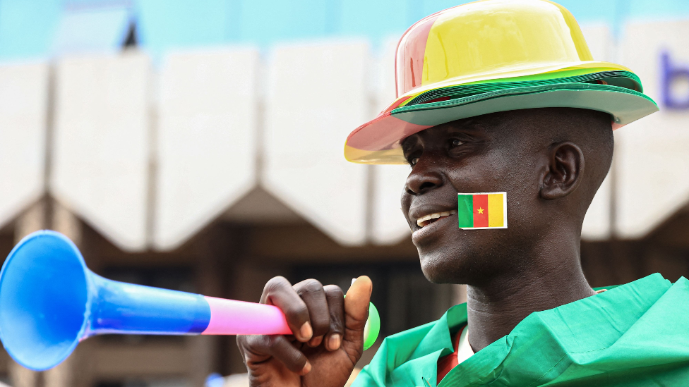 A fan in football attire in Cameroon