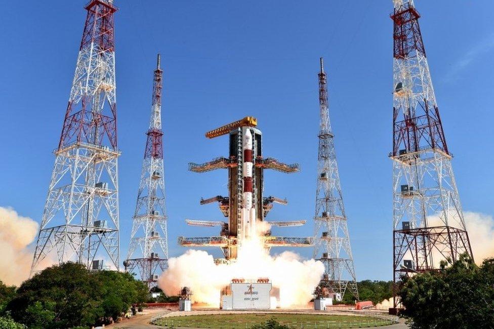 A handout picture provided by the Indian Space Research Organization (ISRO) shows the fully integrated PSLV-C34, with all its 20 satellites, taking off from the launch pad at Sriharikota"s Satish Dhawan Space Centre in Andhra Pradesh, India, 22 June 2016