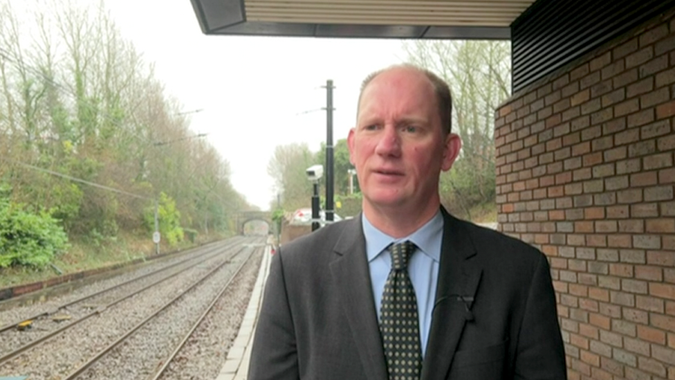 Huw Lewis on the platform