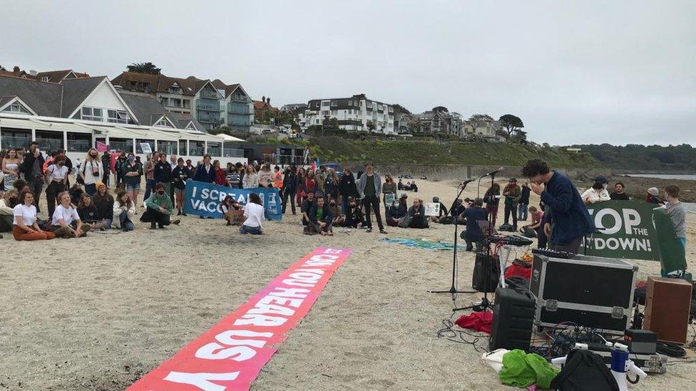 Falmouth protesters on the beach