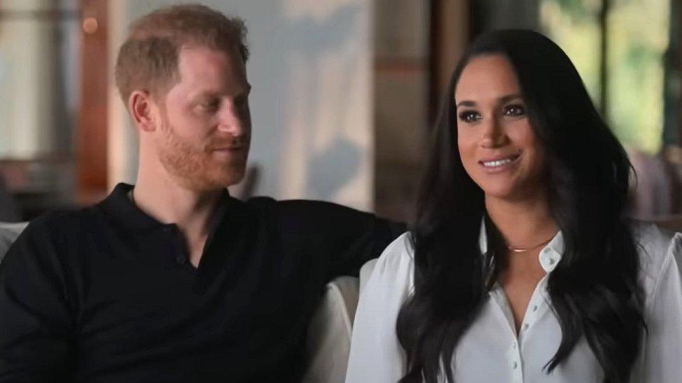 The Duke and Duchess of Sussex seen in the trailer for Harry & Meghan