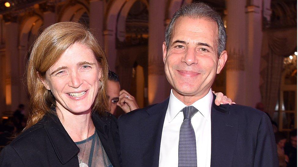 Richard Stengel, shown with Ambassador Samantha Power, is pursuing last-minute goals