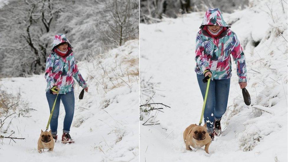 Woman walking Mam Tor, Derbyshire,