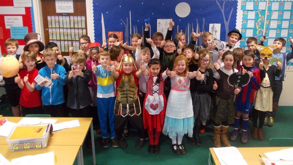 Mr Clark's class at Moorlands Junior School in Sale had a great World Book Day. Some of the costumes are James Trotter and his giant peach to Mrs Fox and Greg from Diary of a Wimpy Kid