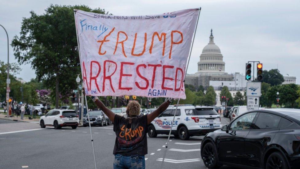 Protester outside courthouse in Washington DC