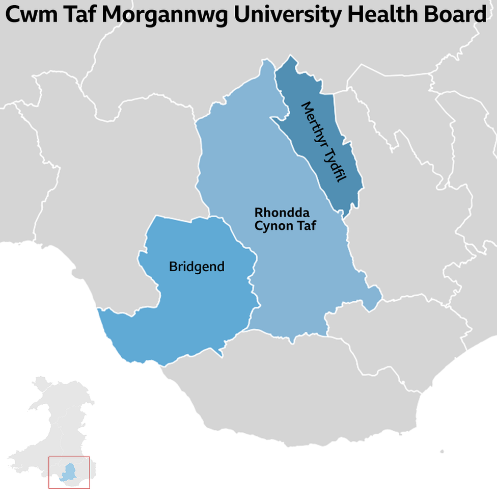 Cwm Taf Morgannwg University Health Board area map