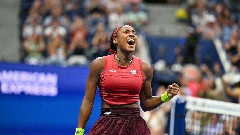 coco gauff celebrates