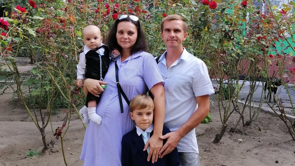 The family at home in Ukraine before Hanna was diagnosed with breast cancer