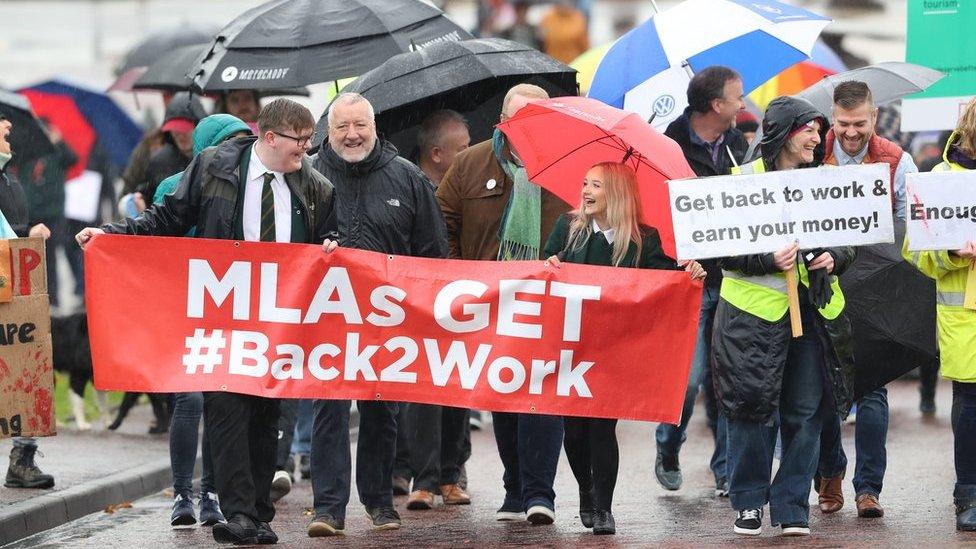 People march at Stormont to mark 1,000 days since the Northern Ireland Assembly collapsed