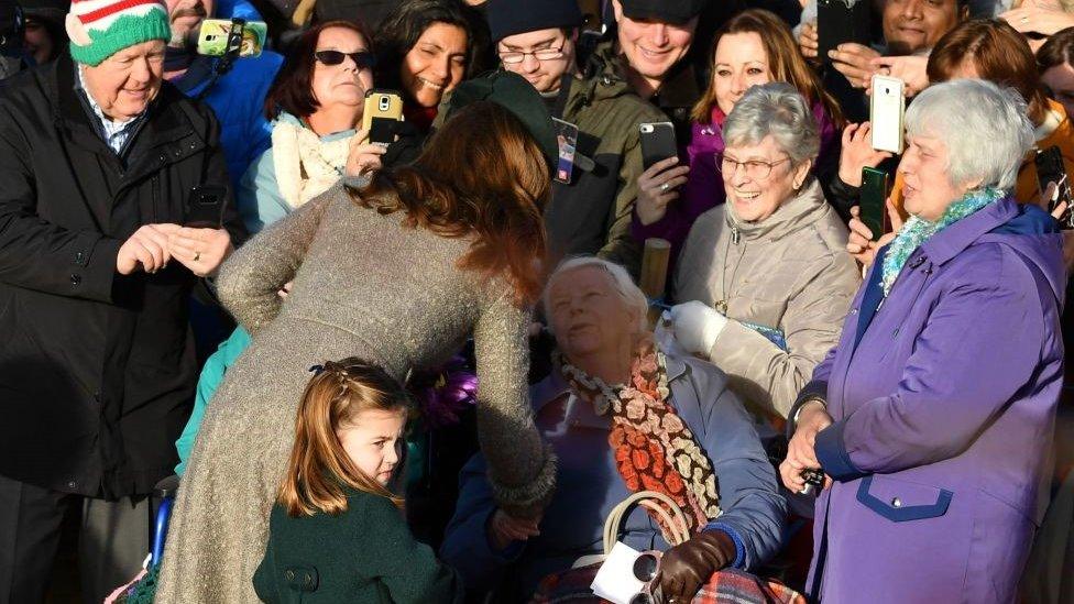 The then Duchess of Cambridge greeting well-wishers after the service at St Mary Magdalene church in 2019.