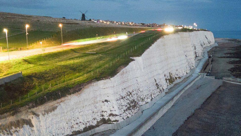 A drone shot of Ovingdean Undercliff.