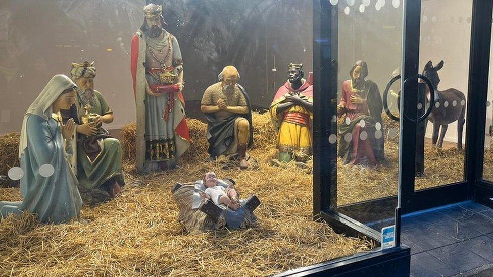 Nativity scene in empty shop