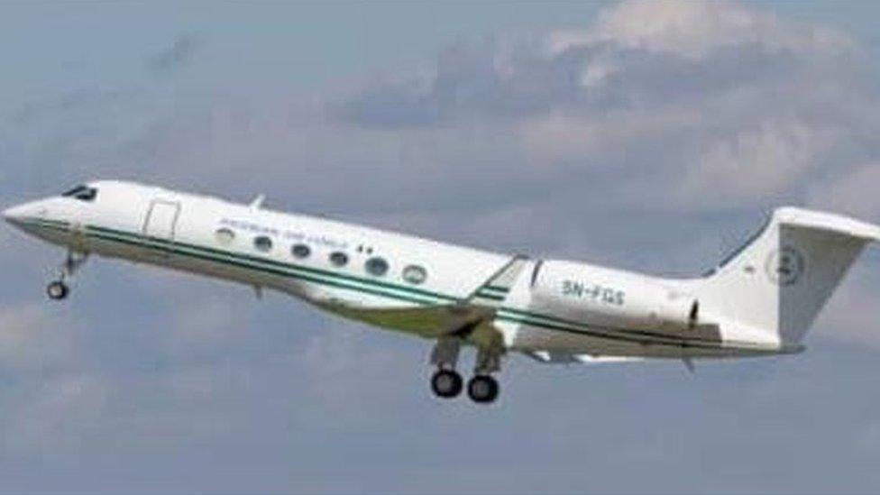 The Nigerian presidential jet carrying Ernest Bai Koroma.