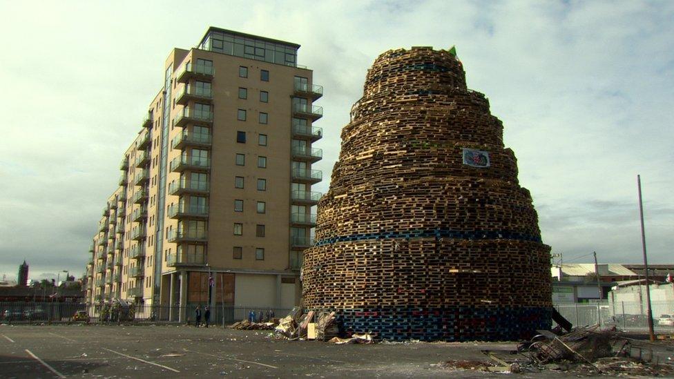 The Sandy Row bonfire contains hundred of wooden pallets