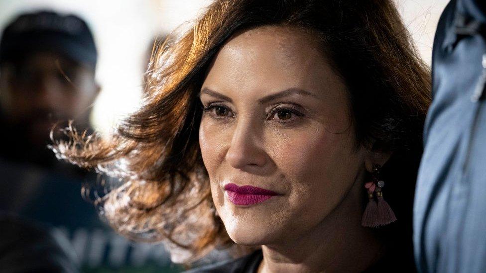 Michigan Governor Gretchen Whitmer answers questions from supporters at a rally at Washington Park on November 5, 2022 in Lansing, Michigan