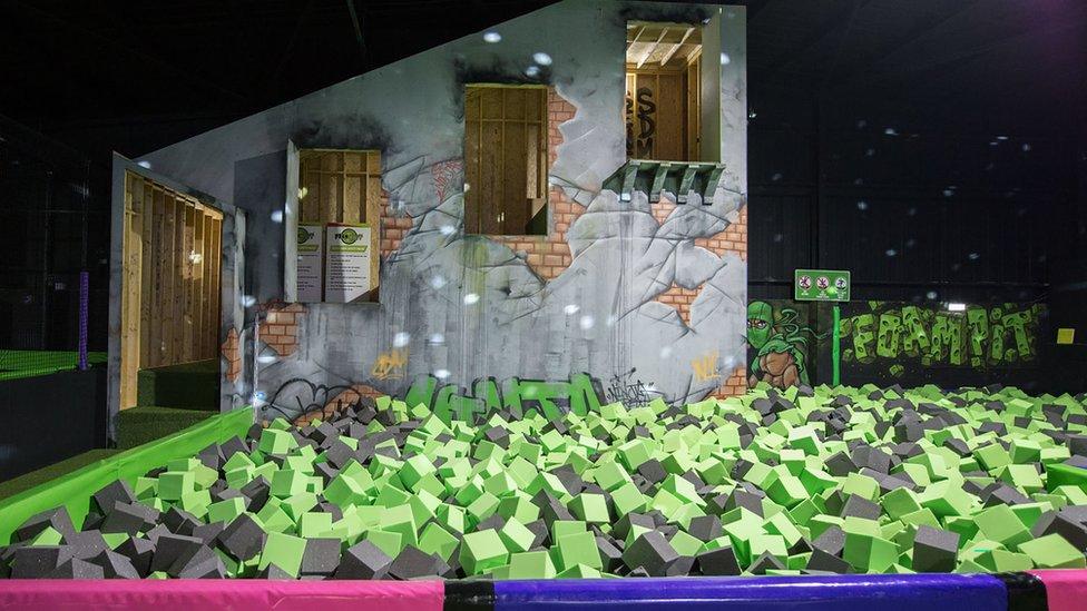 A foam pit at Flip Out trampoline park