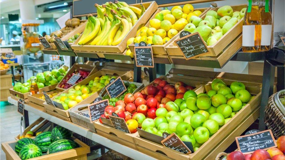 Fruit and vegetables in a French supermarket