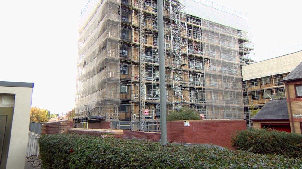 Scaffolding around building