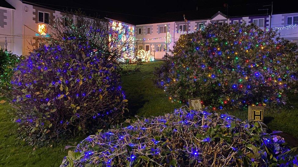 Bodriggy Court covered in Christmas lights