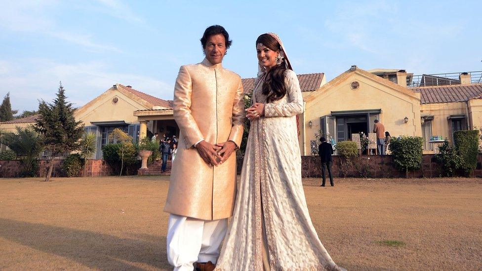 File photo: Imran Khan and Reham Khan pose during their wedding ceremony in Islamabad, 8 January 2015