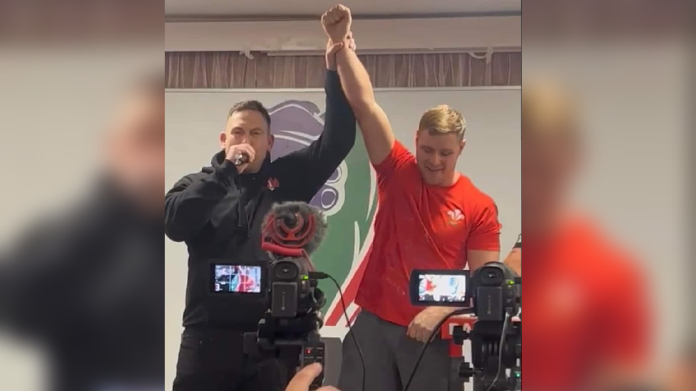 Greg being crowned British National Champion arm-wrestler