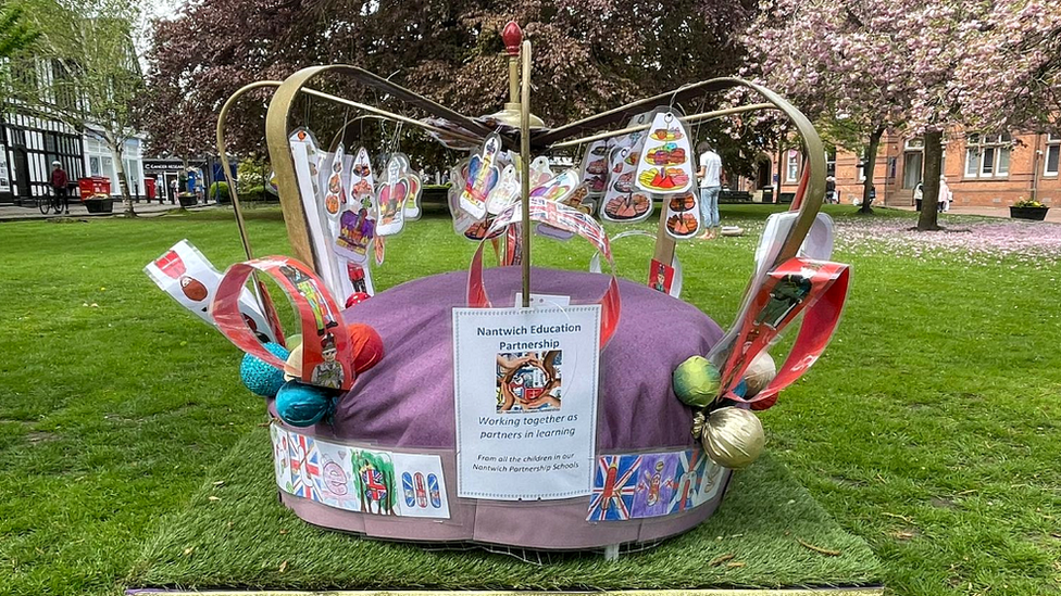 Huge coronation crown featuring school designs in Nantwich, Cheshire