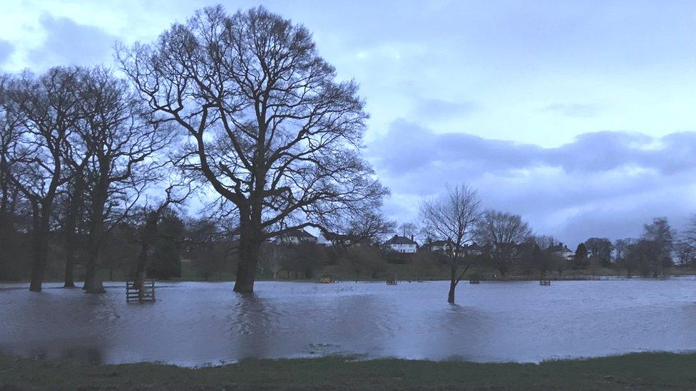 Flooded Rickerby Park in Carlisle