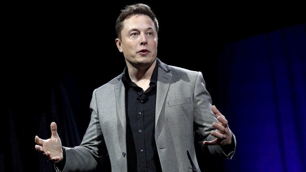 Elon Musk is seen onstage at an event in Hawthorne, California