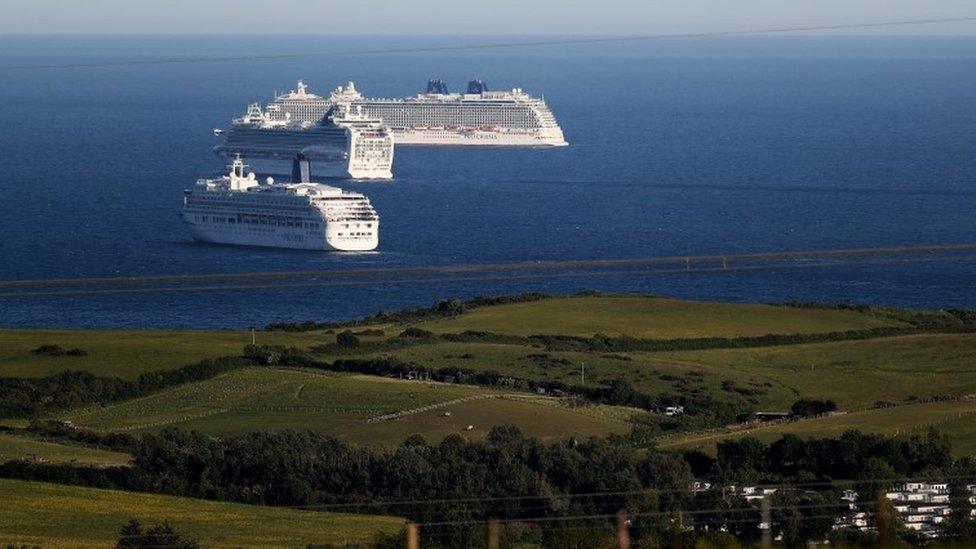 Three of the P&0 Cruise Ships in Weymouth Bay