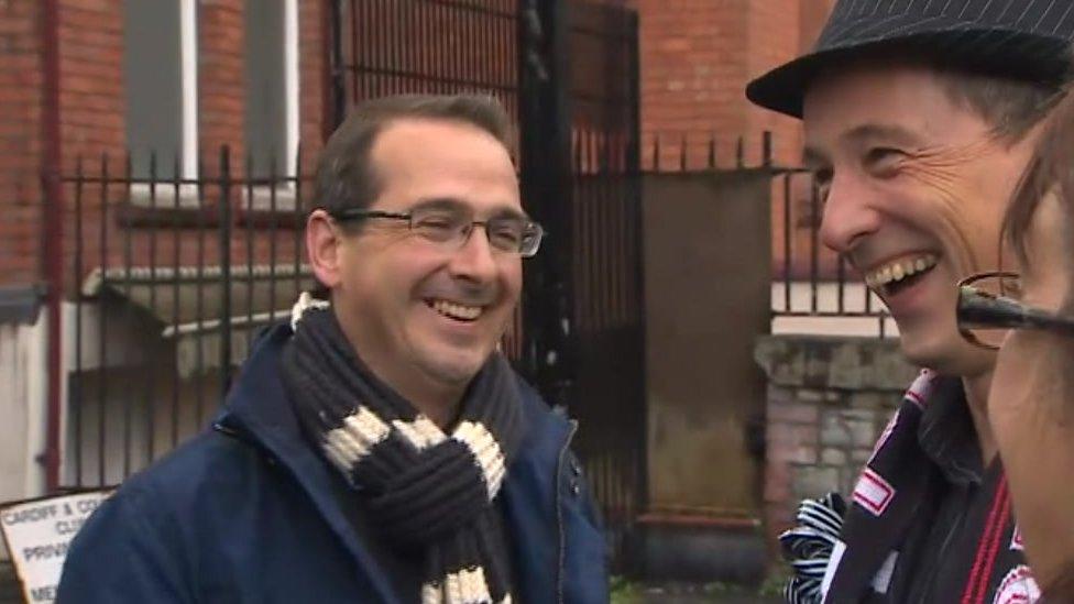 Owen Smith with fellow rugby fans